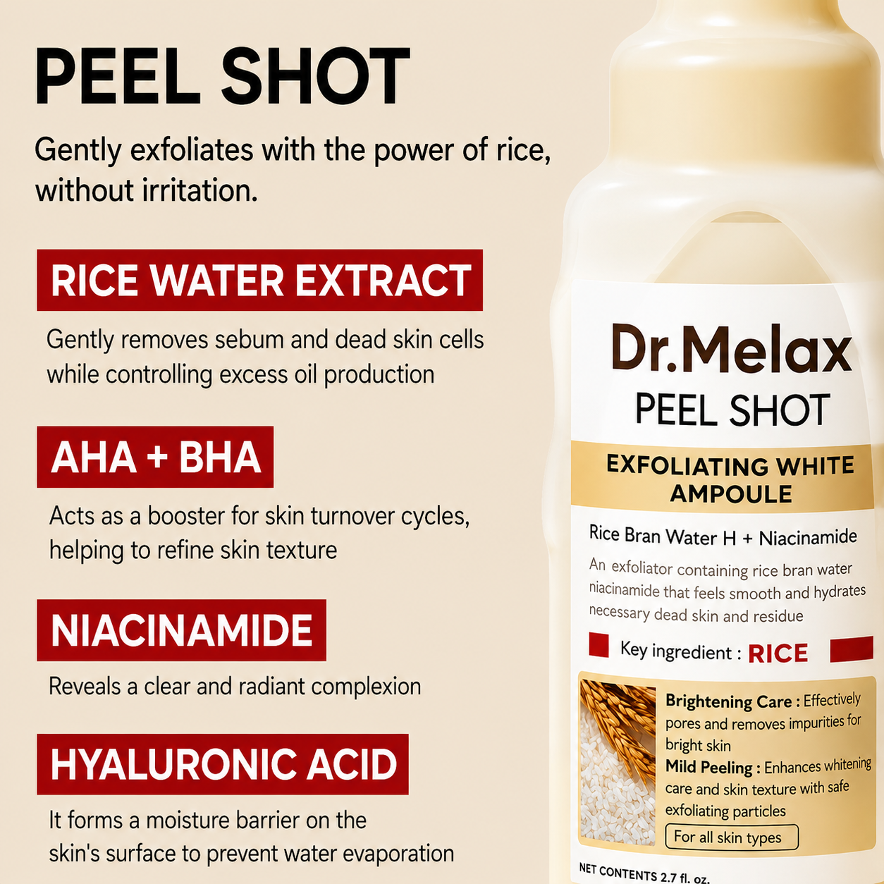 Dr. Melaxin Peel Shot Exfoliating White Rice Ampoule (80ml)