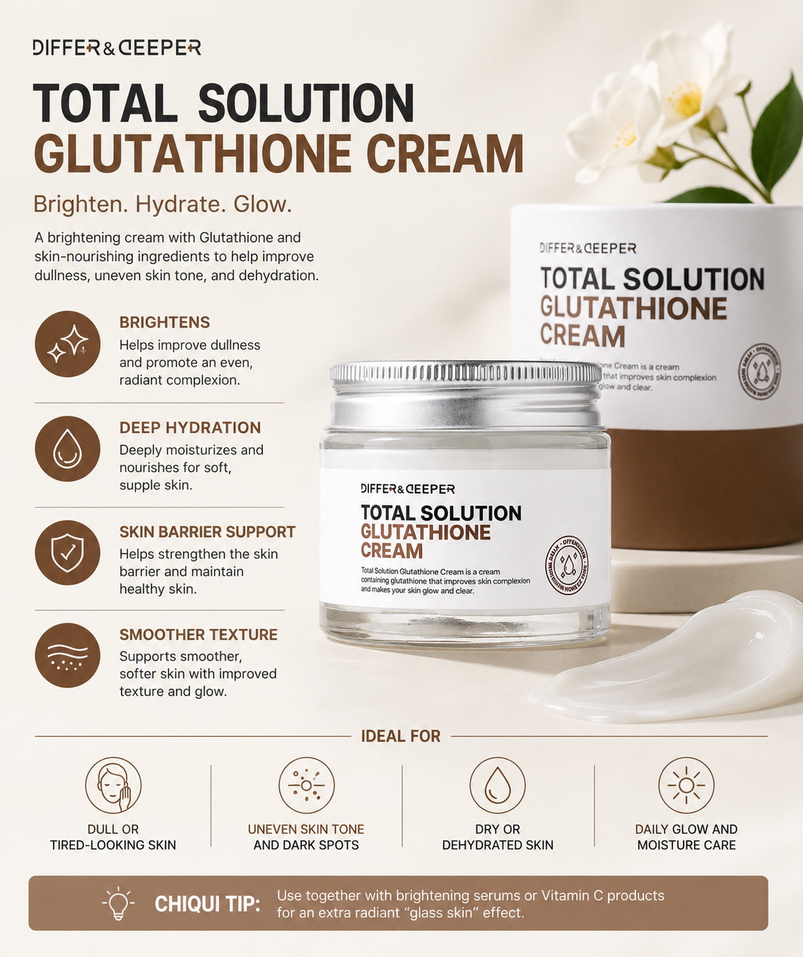 DIFFER & DEEPER Total Solution Glutathione Cream (70g)