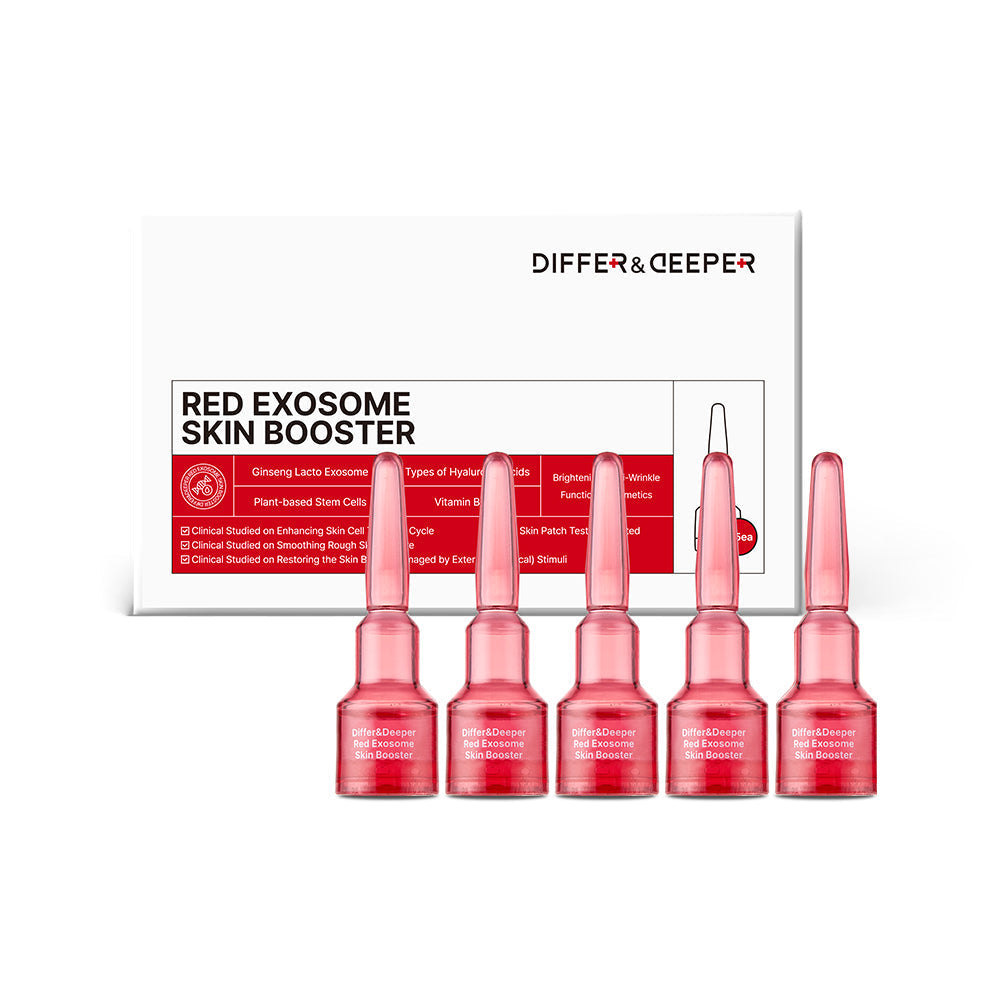 DIFFER&DEEPER Red Exosome Skin Booster official packaging with five ampoules