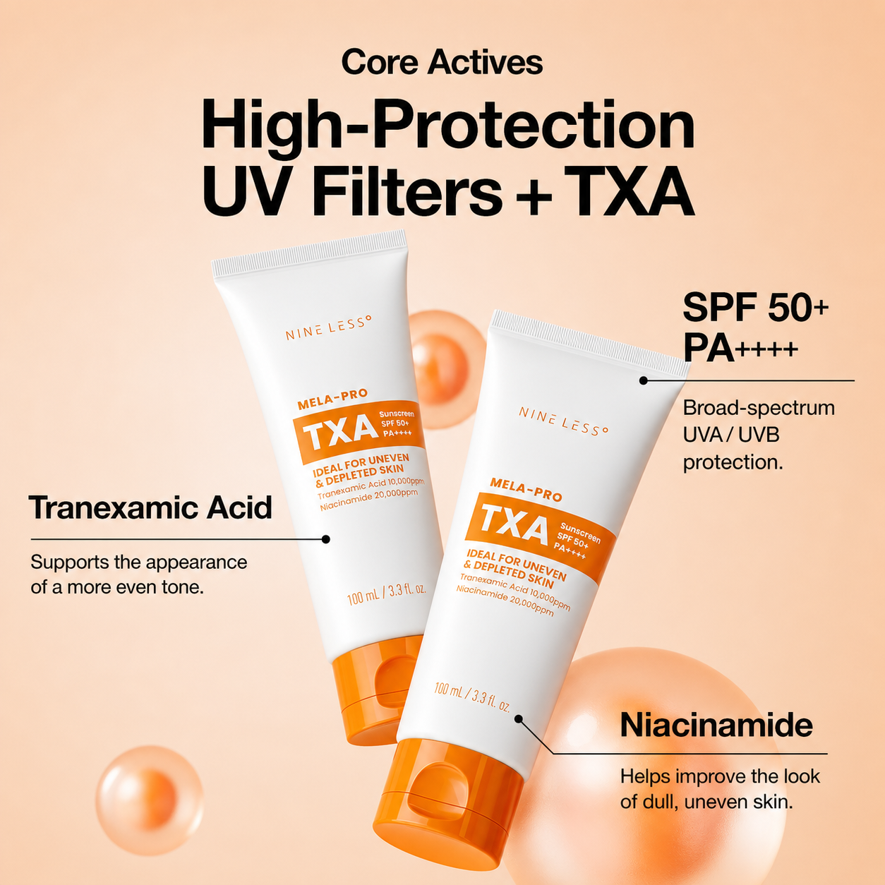 NINELESS MELA-PRO 5% TXS Sunscreen SPF 50+ PA++++ (100ml)